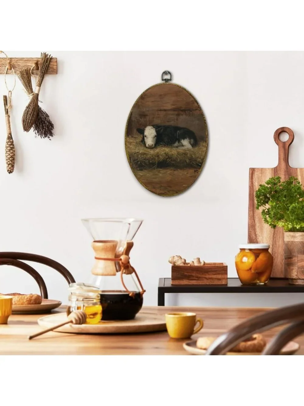 Rustic Vintage Farmhouse Cow Wall Art - Framed Canvas Print for Home Decor